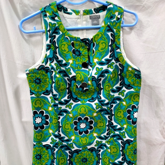 Dresses & Skirts - 60s Mod Green Aqua Print Linen Mini Sundres